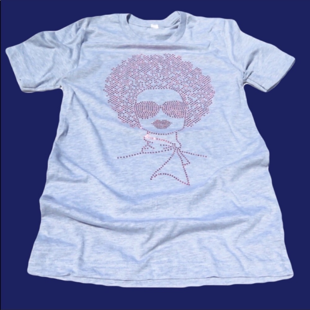 Fashion Gray Tee with Pink Embellishment Design